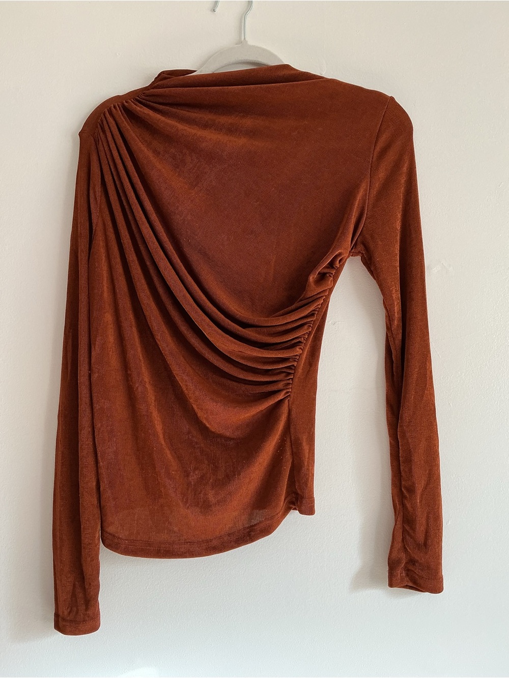 SHEIN Rust Brown Ruched-Back Long Sleeve Top